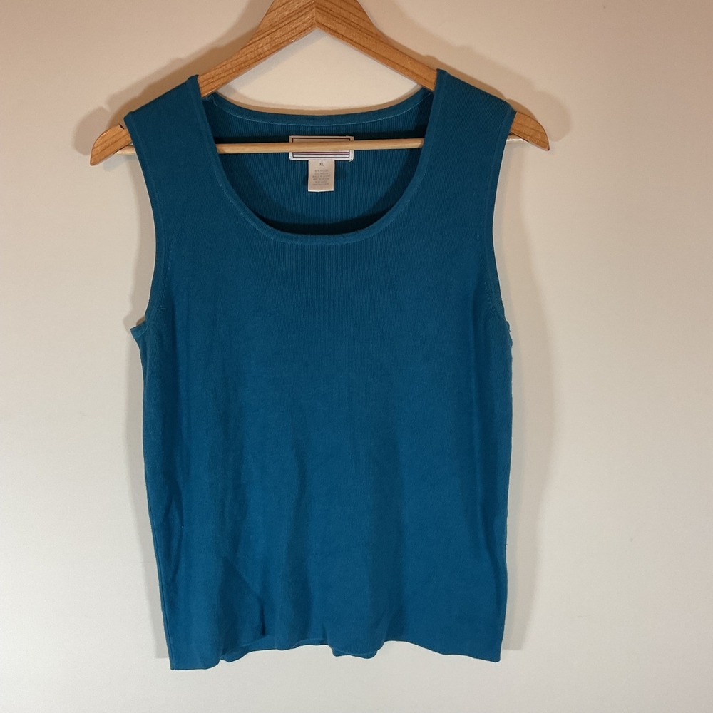 Passports Womens XL Teal Blue Ribbed Knit Tank Top Scoop Neck Sleeveless Shell